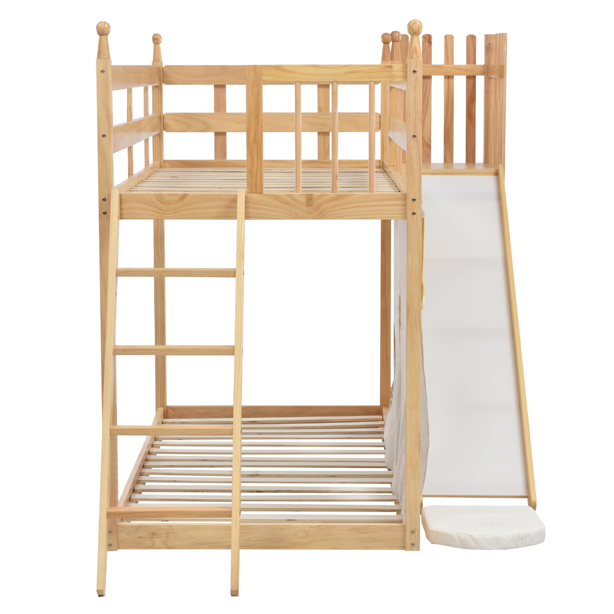 Stapelbed 90 x 200 cm met trap, hoogslaper met kast en opbergruimte, verhoogd bed met leuning, grenen multiplex MDF, grijs
