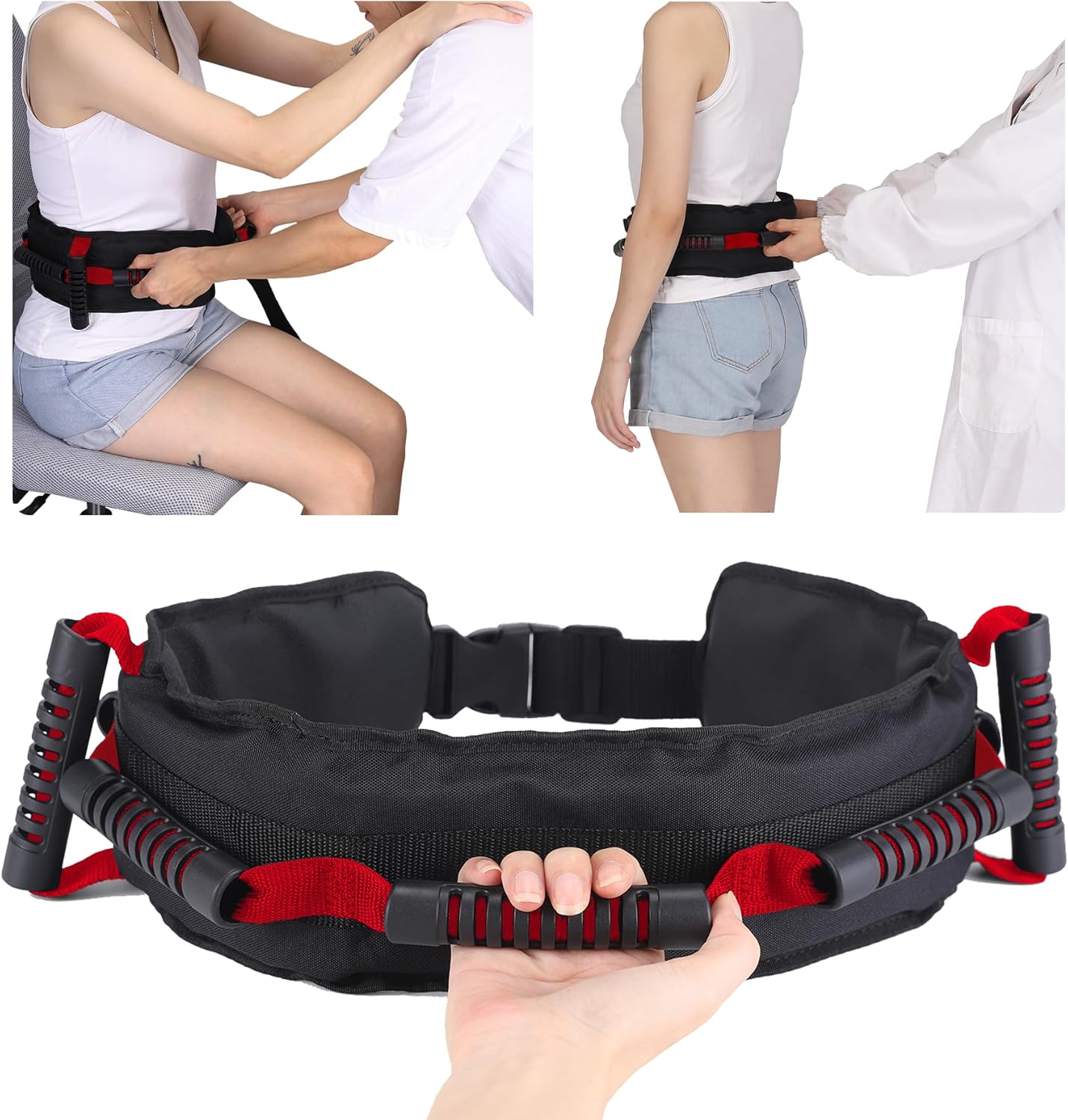 Gait Belt for Seniors, Transfer Belt with 7 Nylon Padded Handles, Medical Belt for