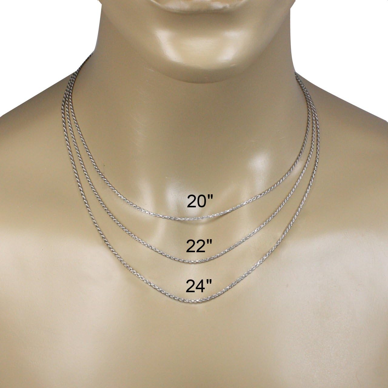 Italian Diamond Cut Rhodium Plated Sterling Silver Rope Chain Necklace