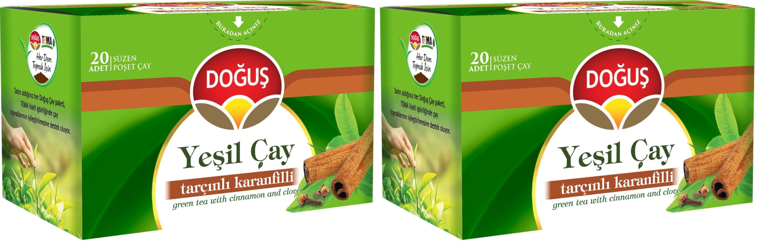 Doğuş Yeşil Çay, Tarçınlı-Karanfilli, 24'li Paket (12 x 20 Adet)