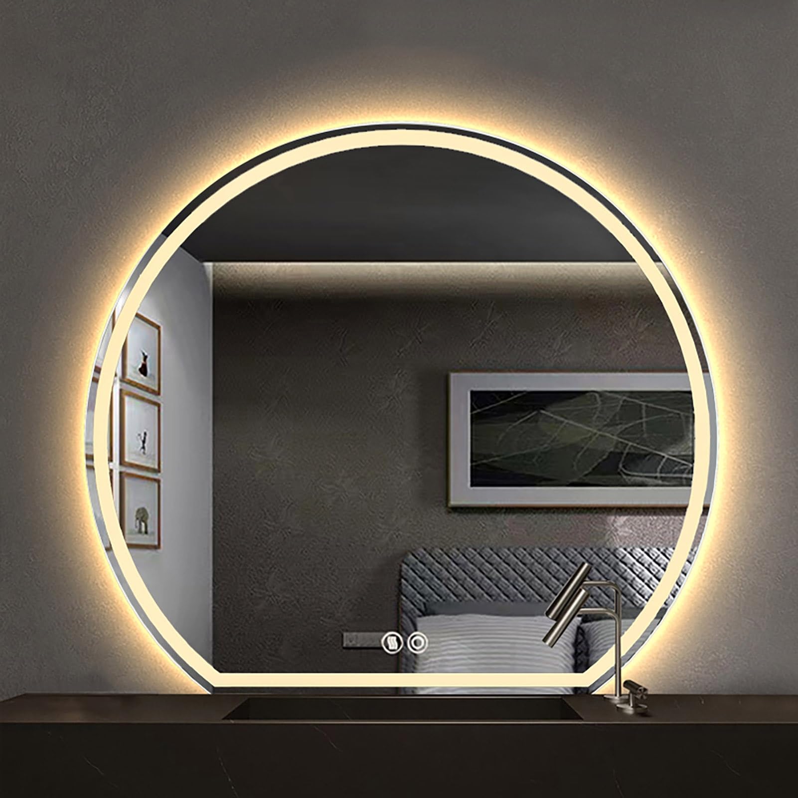 Miroir décoratif mural en demi-cercle LED chic 60 et 70 cm