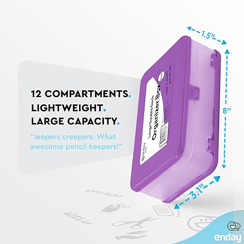 Miniatura 5 de Enday Caja de lápices de doble cubierta de gran capacidad, plástico morado con 12 compartimentos, tapa hermética, organizador de almacenamiento de