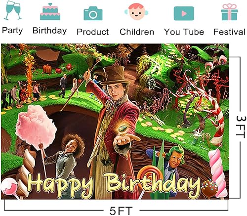 Miniatura 2 de Fondo de fotos de Willy Wonka de 5 x 3 pies de fábrica de chocolate para suministros de fiesta de cumpleaños Charlie y la fábrica de chocolate,