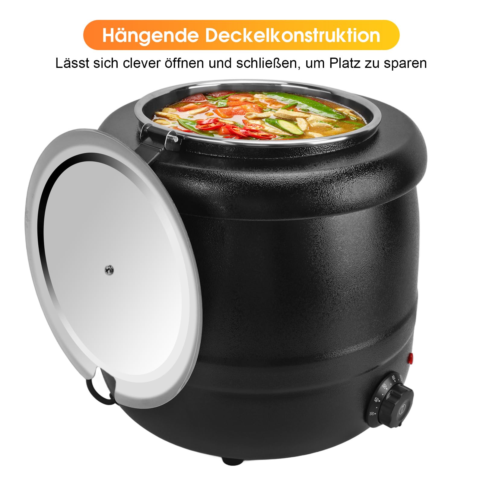 Pentola Elettrica 10 Litri, Bollitore per Zuppa 400W, con Fodera Acciaio Inossidabile Rimovibile, Scalda Zuppa, Isolamento Termico per Ristorazione