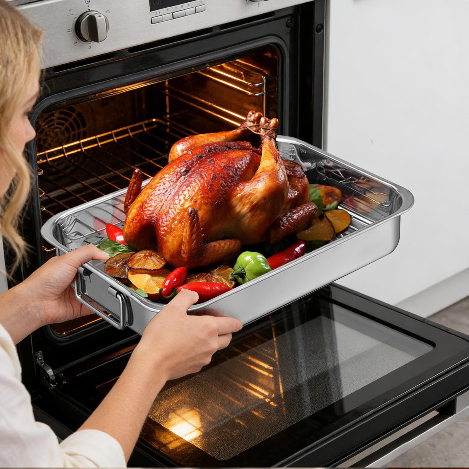 Teglia Per Di Utensili Da Cucina In Acciaio Inossidabile | Teglia Per Pollo Cuochi Domestici Preparazione Pasti Pollo Cena Festa Riunioni Familiari