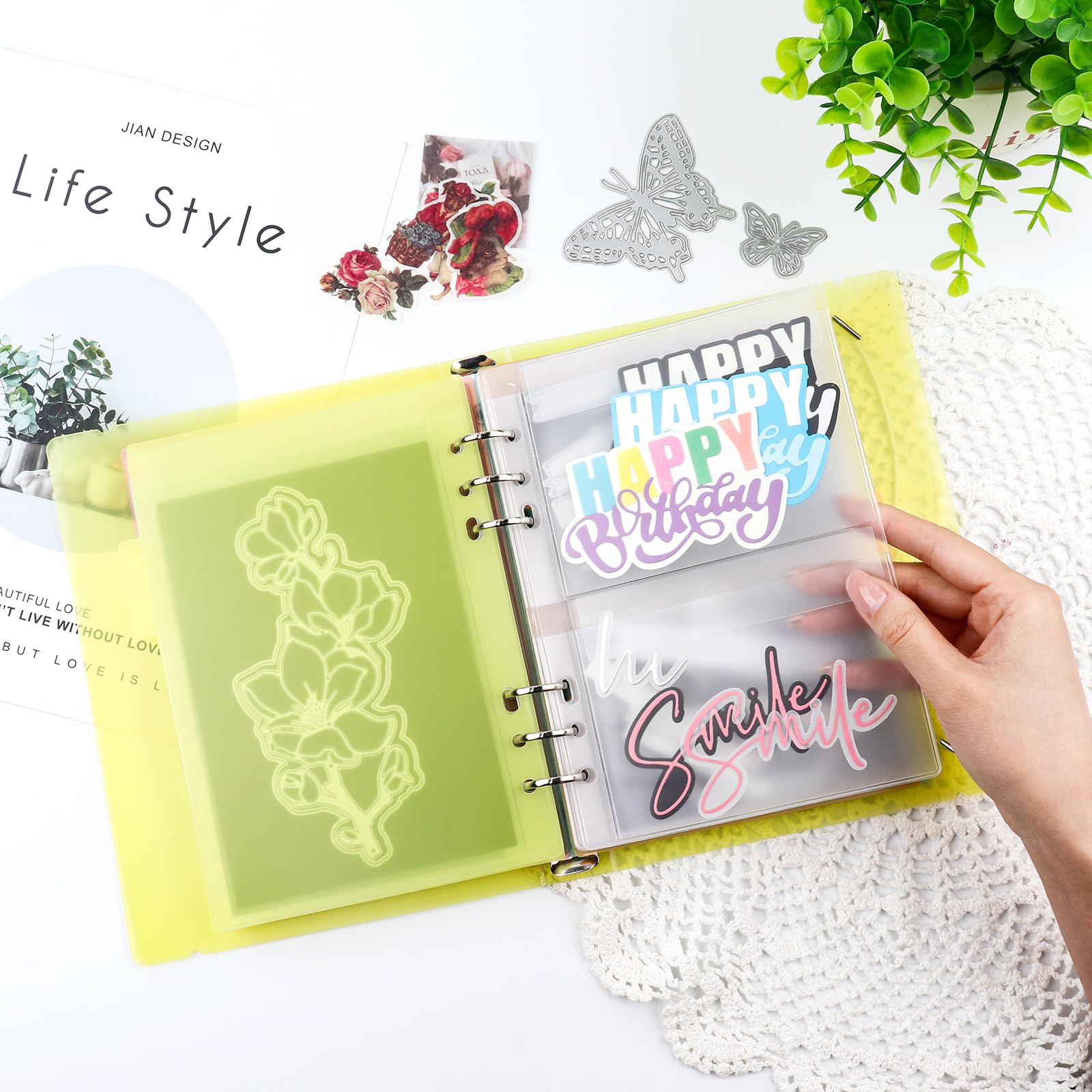 Briartw Confezione da 3 copertine per raccoglitori A5 a 6 anelli, in polipropilene resistente, compatibili con inserti da 20,3 x 14,5 cm, tasche protettive per pagine e carta, gialle per progetti fai