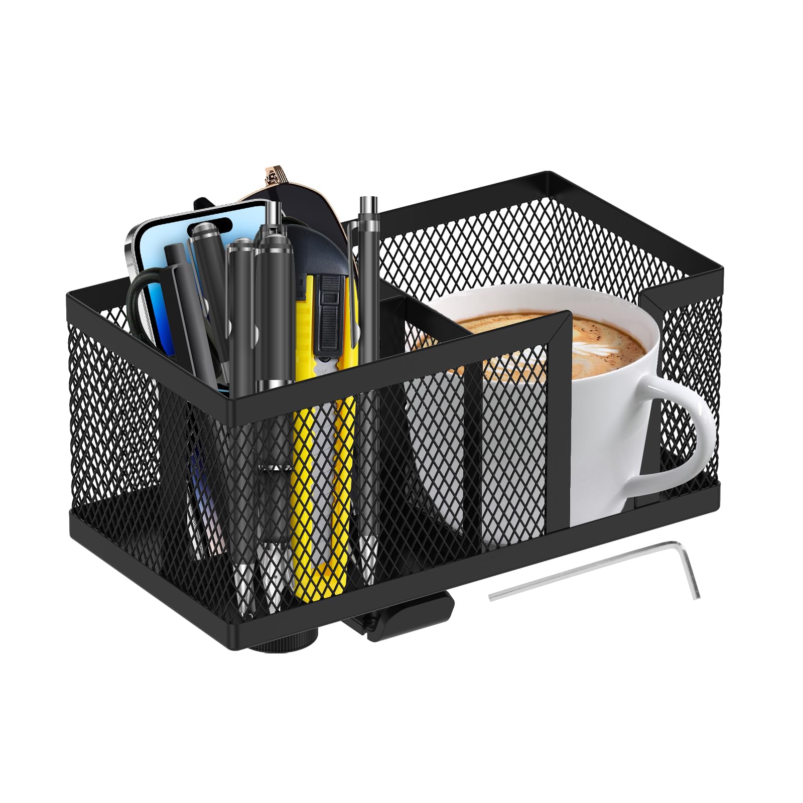 Foppla Black Sturdy Clamp-On Gaming Desk Cup Holder Headphone Hanger Side Storage Caddy Multipurpose Desk Organizer Gamers Gear Attachment For Water Bottle Pen Phone For Gaming Table Office(Black)