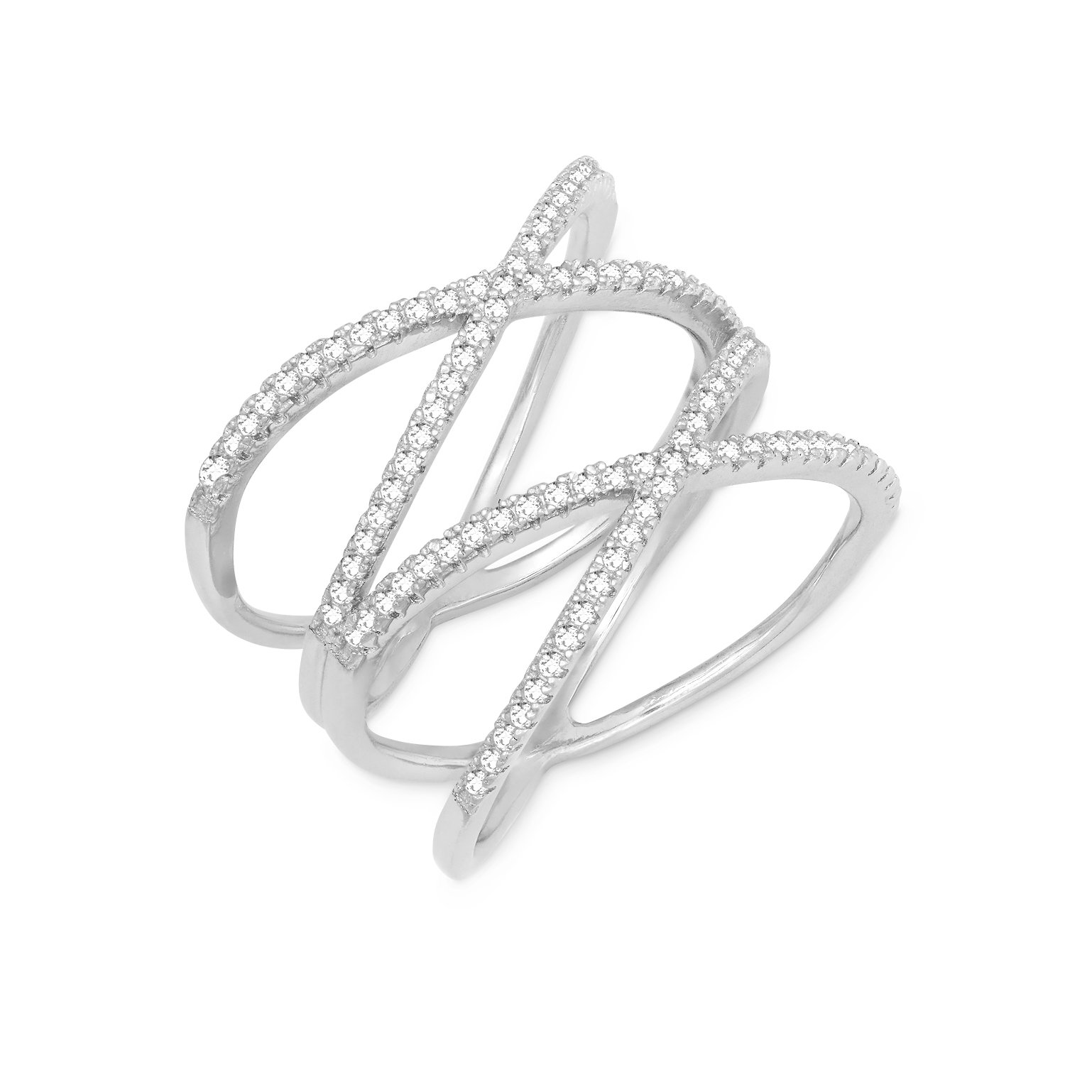Beaux Bijoux Sterling Silver CZ Double X Ring