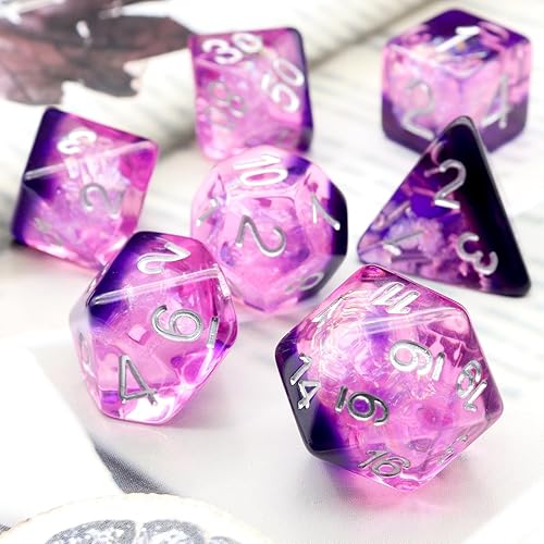 Miniatura 2 de Haxtec DND - Juego de dados poliédricos de resina morada con inclusiones de Mylar iridecentes, compatibles con Dungeons and Dragons TTRPG D&D Gifts