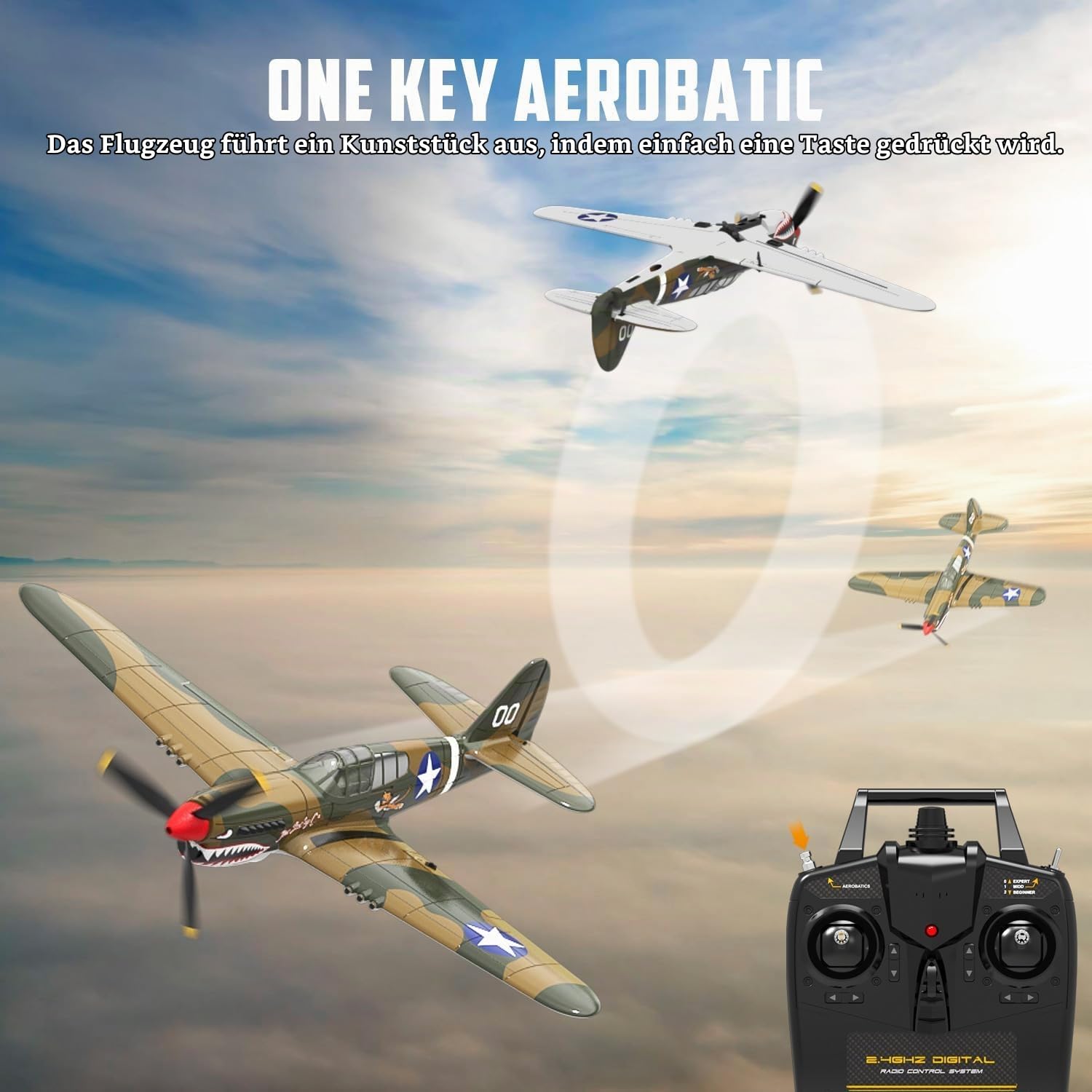 volantexrc P-40 Warhawk Warbird 4-Kanal RC Flugzeug RTF m. Gyro 2xAkku | integrierte Stabilisierungssystem