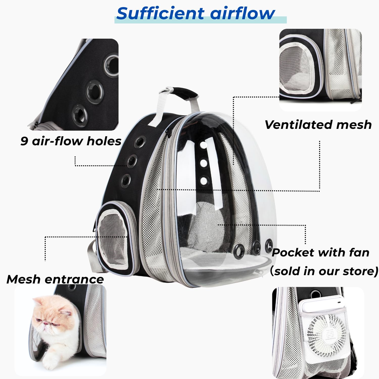 Lollimeow Cat Carrier Backpack, Expandable Bubble Pet Carrier for Cats and Small Dogs, Airline Approved Travel Backpack for Hiking, Walking & Outdoor Adventures - Supports up to 16 lbs - image 2