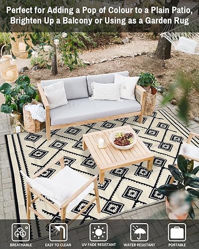 Miniatura 19 de Alfombras reversibles - Alfombra de paja de plástico, alfombra para exteriores, alfombra de área moderna, alfombra grande para exteriores, RV, Negro