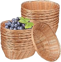 GNIEMCKIN 20 Pack Oval Poly Wicker Bread Baskets 9x6x2.6 Inch - Durable Kitchen Storage for Bread, Fruits, Gifts, Centerpieces