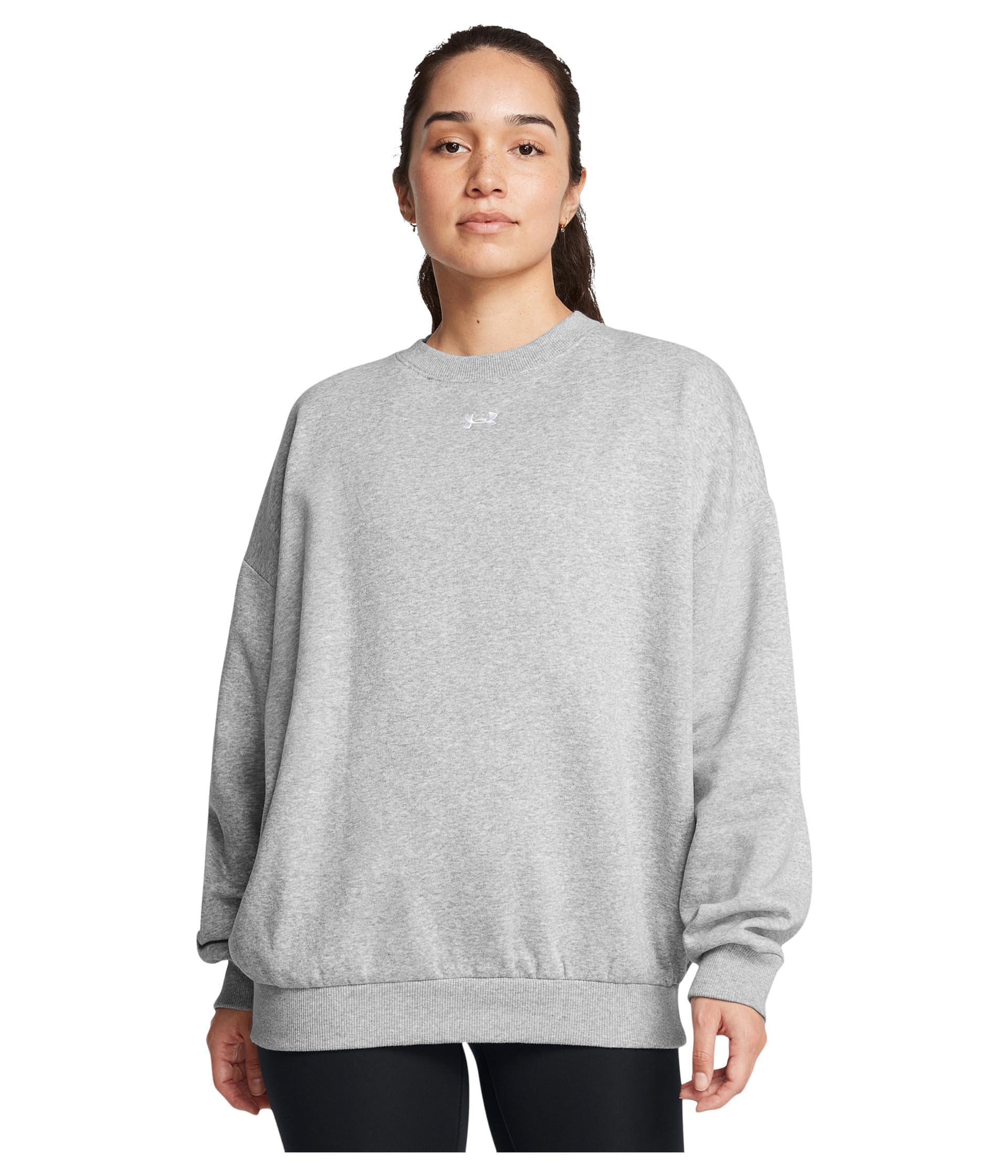 Under Armour Women's Rival Fleece Oversized Crew, (011) Mod Gray Light Heather / / White, S
