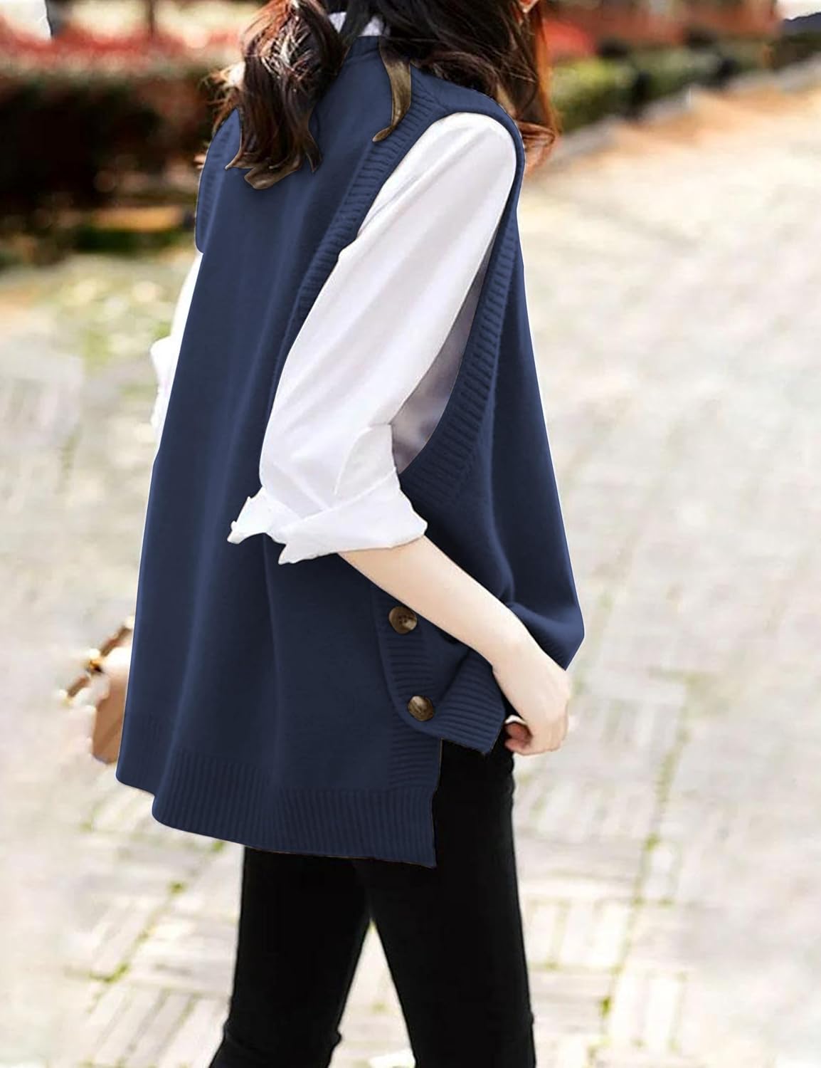 HangNiFang Women's Round Neck Sleeveless Pullover Ribbed Knit Sweater Vest Top - Image 3