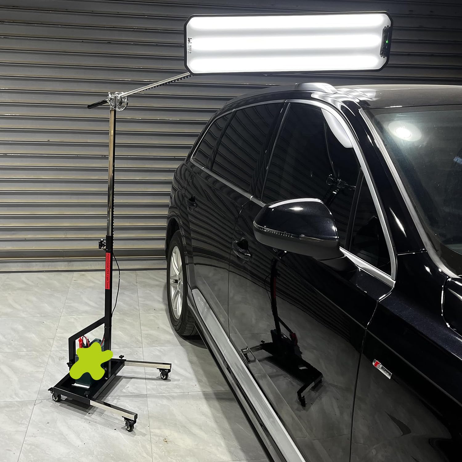 Luz de reparación de abolladuras sin pintura con rejilla multicolor y soporte ajustable para carrocería automotriz, verde