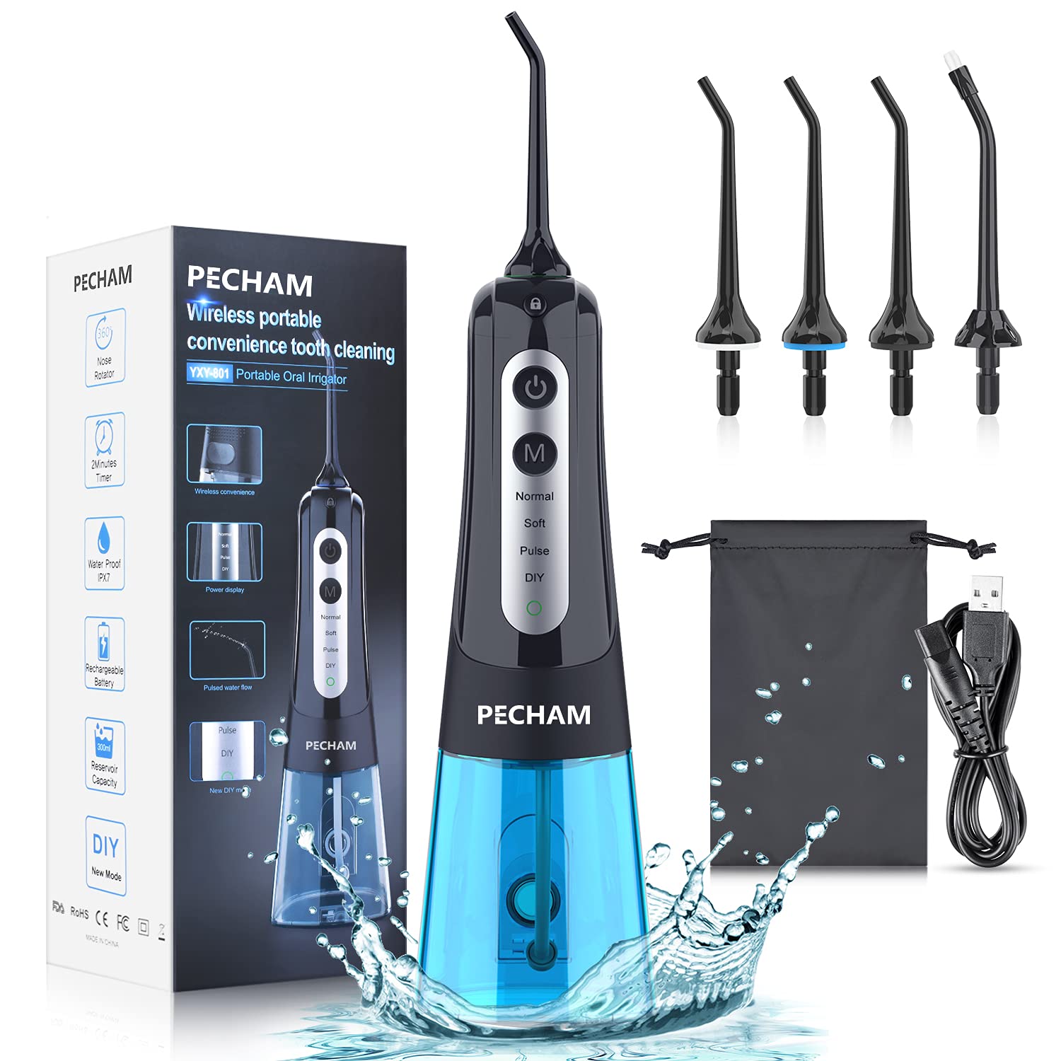 Upgraded Cordless Water Flosser for Teeth, PECHAM Portable Oral