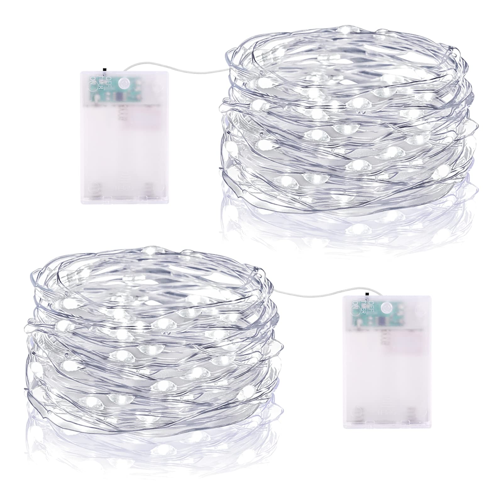 Fairy String Lights Battery Operated, 5m 50 LED Battery Operated String Lights Copper Wire Light for Bedroom Jar Glasses Home Wedding Party Patio Lighting Decoration (2 Packs, Cool White) — image 1