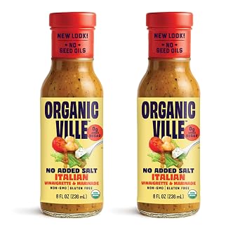 Organicville No Salt Added Italian Vinaigrette & Marinade - Organic Vinaigrette with No Seed Oils, Keto & Paleo Friendly, Vegan, Seed Oil Free, 0g Added Sugar Dressing - 8 fl oz 2 Pack