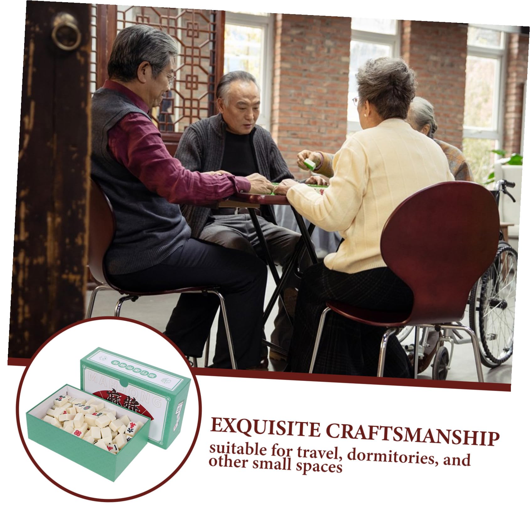 GALPADA Mini-Mahjong-Set Tragbar für Reisen Kompakt für Kleine Räume mit Handgerollten Steinen für Familienfeiern und Gesellige Anlässe aus Robusten Materialien für Langlebigen Spielspaß