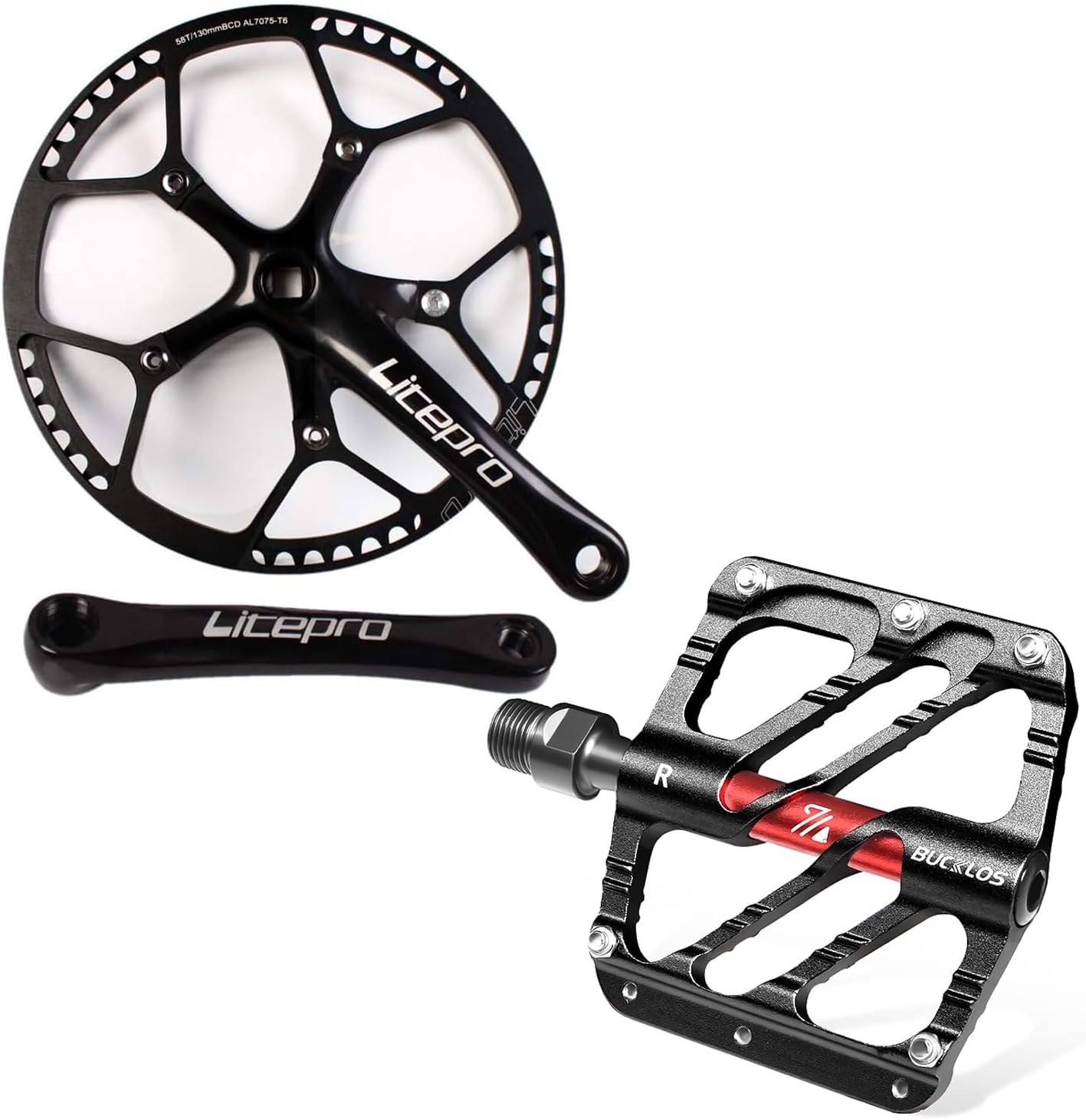 BUCKLOS Folding Bike Crankset 170mm, 130 BCD Round Single