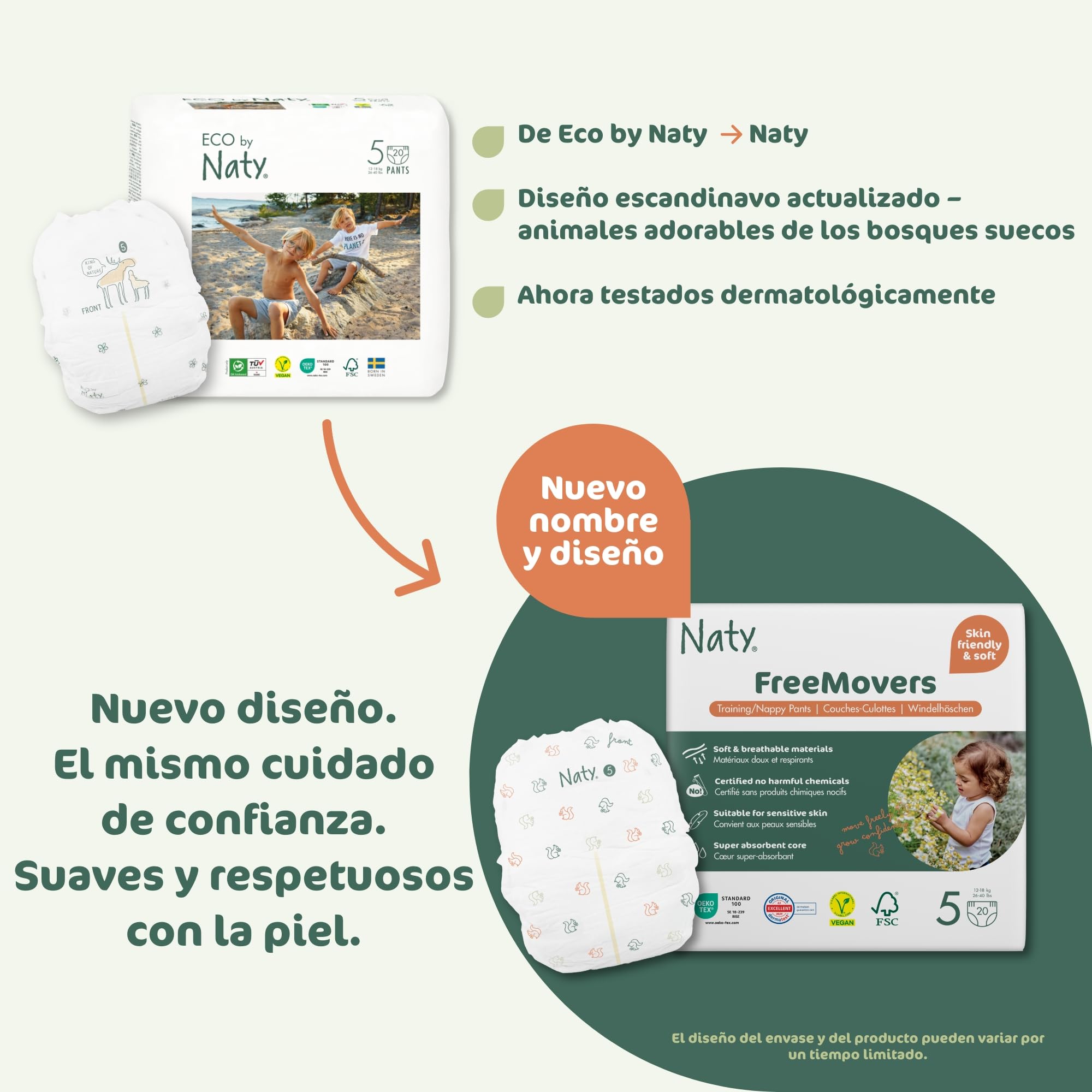 Naty FreeMovers Pañales Braguita, Talla 5 (12–18kg), 80 unidades | Para Piel Sensible, Bebé Pants Hipoalergénicos, Hasta 12 Horas de Protección contra Fugas, Suaves, Sin Perfume, Elástica