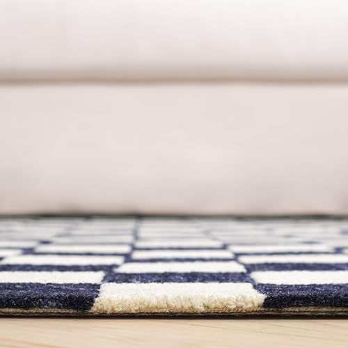 Miniatura 4 de MARTHA STEWART x SAFAVIEH Collection - Alfombra de área de 8 x 10 pies, azul marino y marfil, diseño a cuadros, lana hecha a mano, ideal para sala