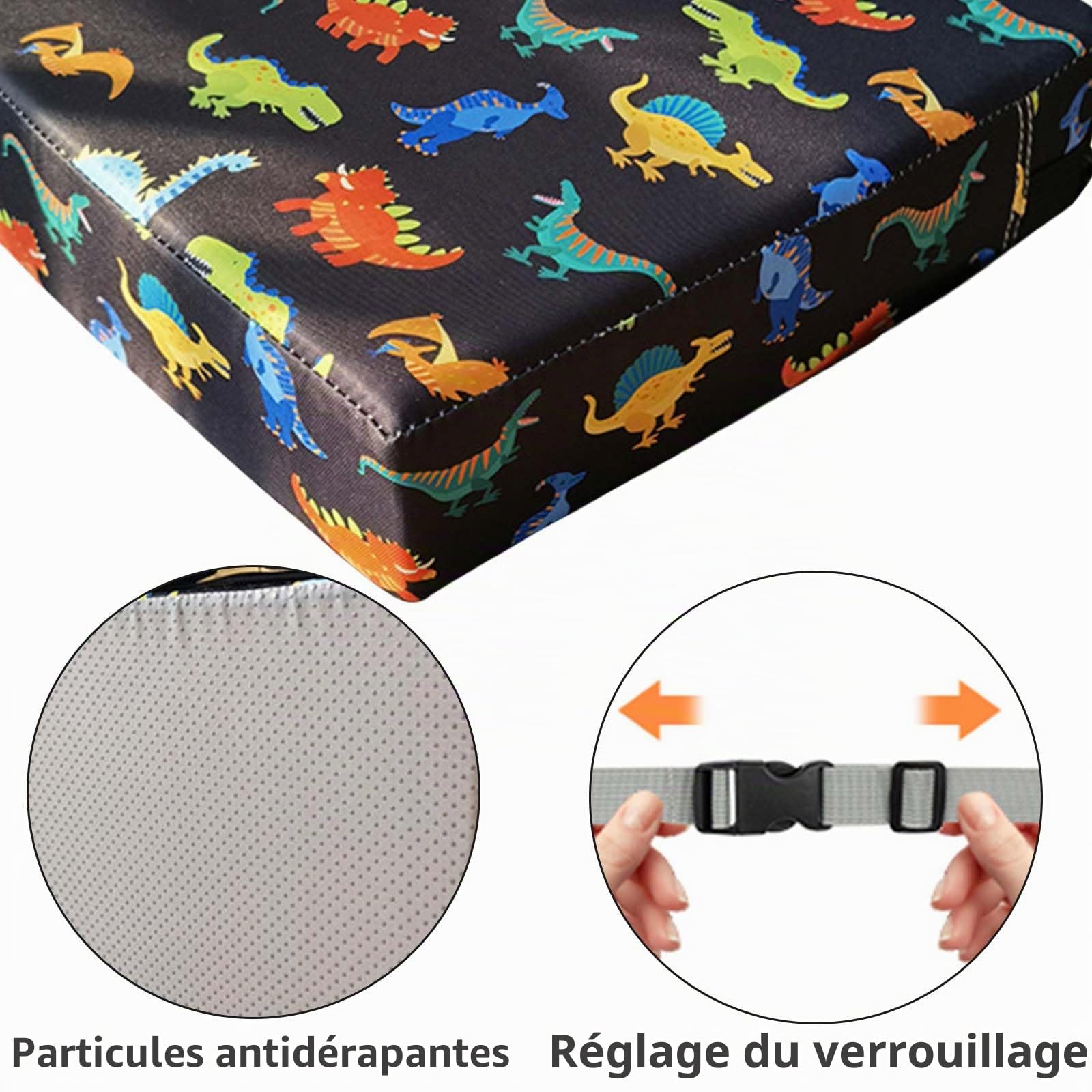 Rehausseur de chaise pour enfant, 10 cm, en tissu Oxford imperméable, avec boucle de sécurité, lavable, démontable, pour la maison, les déplacements, noir