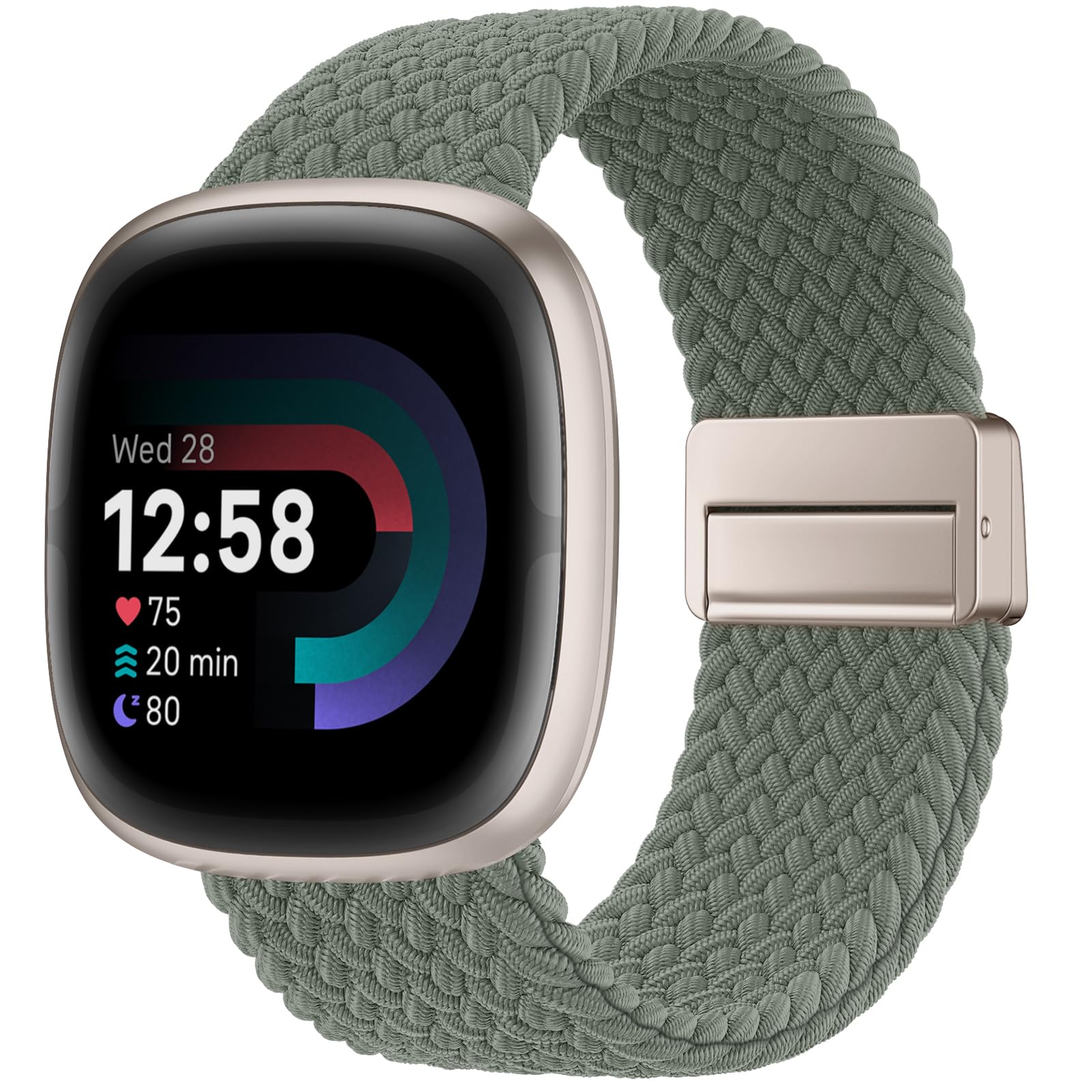 Yoohoo Geflochtenes Armband Kompatibel Mit Fitbit Versa 3/4, Sense/Sense 2 für Damen Herren, Nylon Armbänder Sport Stoff Magnetisch Verschluss Elastisch für Versa 4/Versa 3/Sense 2/Sense