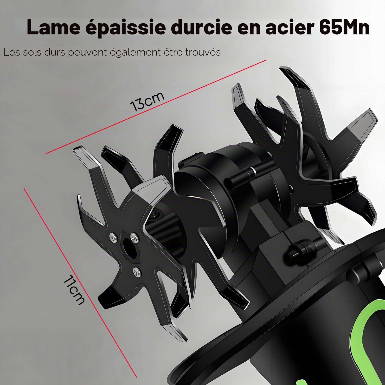 Motoculteur de Jardin sans Batterie, Mini cultivateur sans Fil avec Batterie 21V, houe électrique avec Tige Extensible, Largeur et Profondeur de Travail 10 cm, pour Labour et désherbage (2 Batterie)