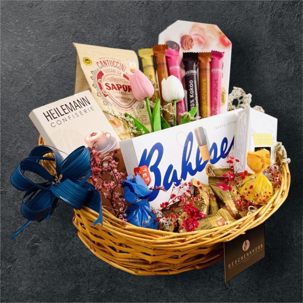 Büro-Naschkorb für 6 Personen | Stilvoll dekorierter Korb mit beliebten Snacks fürs Büro | Perfekt für Team-Meetings und Genussmomente zwischendurch