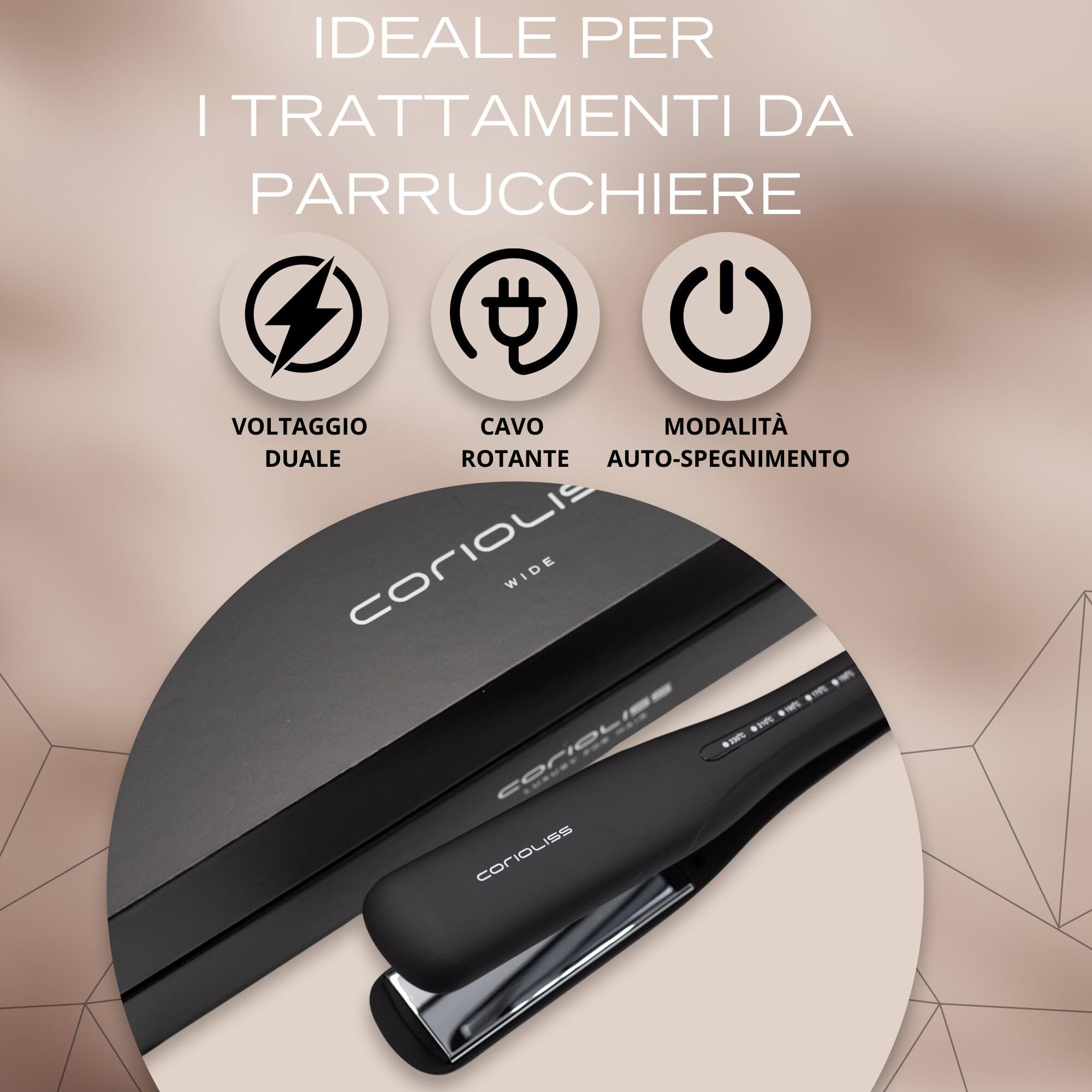 Corioliss WIDE | Piastre per capelli Professionale Larghe | Titanio | Perfetta per lisciare e creare onde e ricci | Con controllo della temperatura
