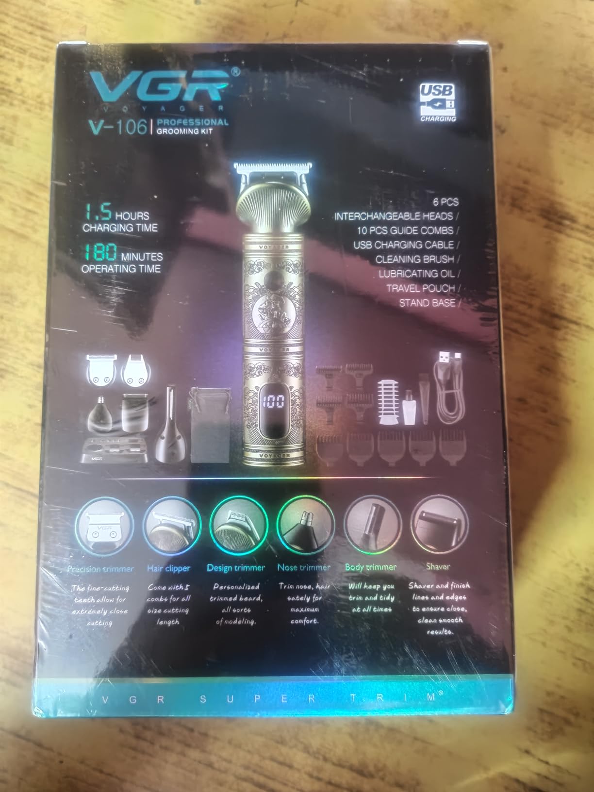VGR V-106 Professional 6in1 Grooming Kit with LED Display Trimmer 180 ...