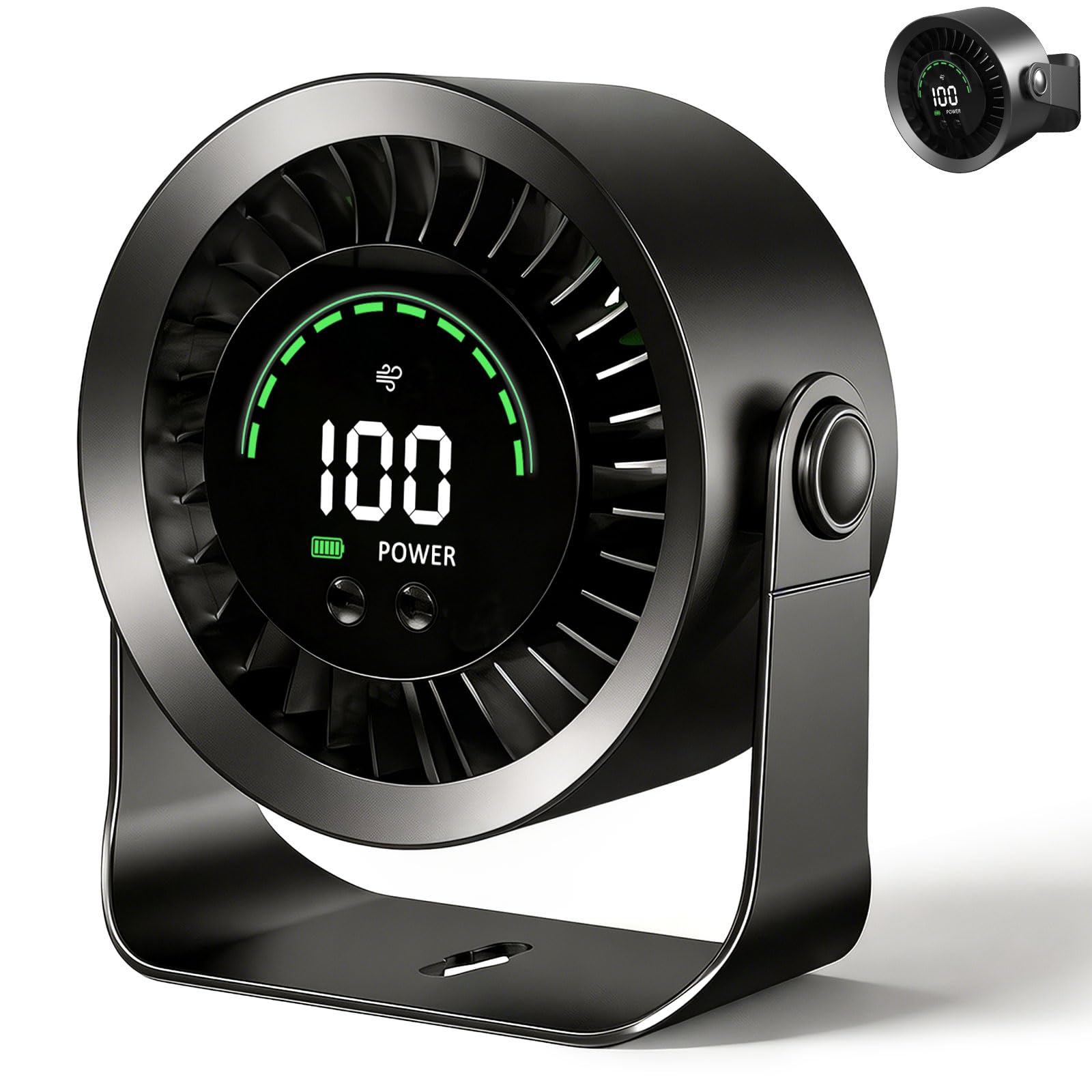 Ventilatore da Tavolo Silenzioso, Ventilatore Scrivania Utilizzabile Durante la Ricarica, Regolazione Continua 1-100 con Display LED, Batteria 4000mAh, Autonomia 17 Ore per Ufficio e Smart Working