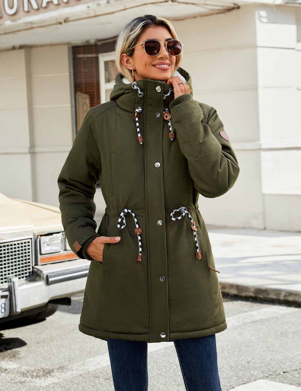 TOMEEK Abrigo Mujer Parka Largo con Capucha Chaqueta Mujer Invierno de Piel Gruesa con Bolsillos Térmica Cremallera Abrigos Cazadora Cálido Parkas Mujer Invierno