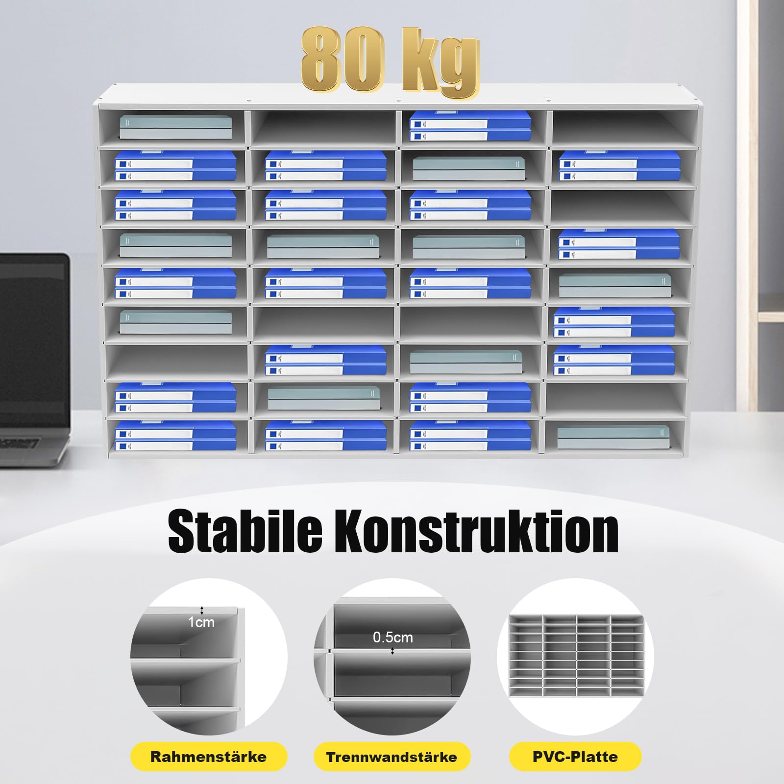 Portadocumenti da ufficio, organizer da scrivania, con 36 scomparti, in PVC, per documenti formato A4 (36, bianco)