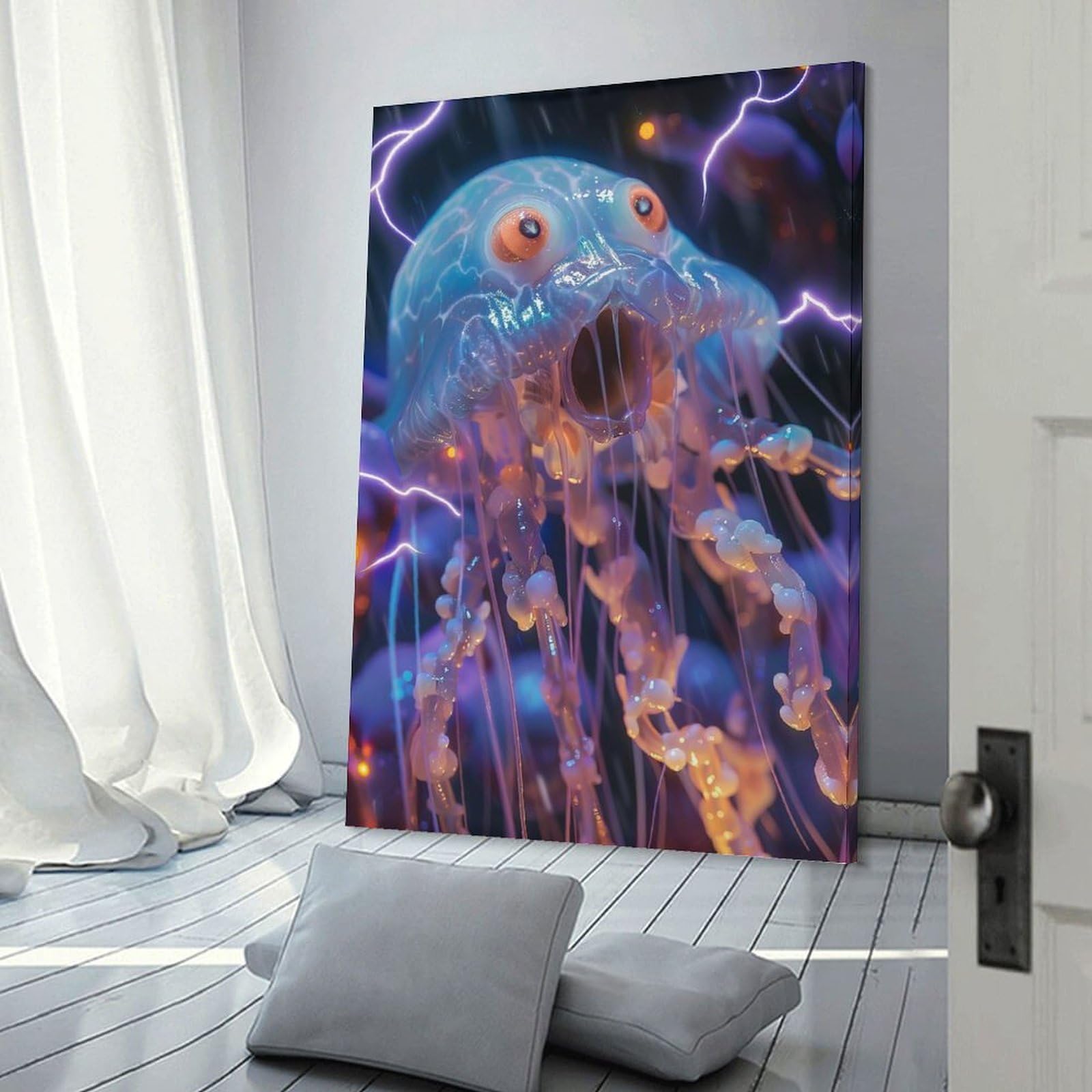 Junmoney Jellyfish Lightning Room Decor Wall Art, 24x36inch(60x90cm), for Bedroom Walls, Guest Spaces Or Lounges, Stylish Decor for A Restful Room Update