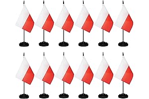 Poland Flag 12 Pack Desk Flag with Black Plastic Pole