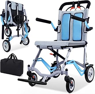 WEYRALWEYRAL Super Lightweight (Only 19lbs) Portable Transport Travel Wheelchair, Folding Transit Wheelchairs for Adults and Seniors Support 220lbs, Lightweight Aluminum Wheelchair for Elderly Blue