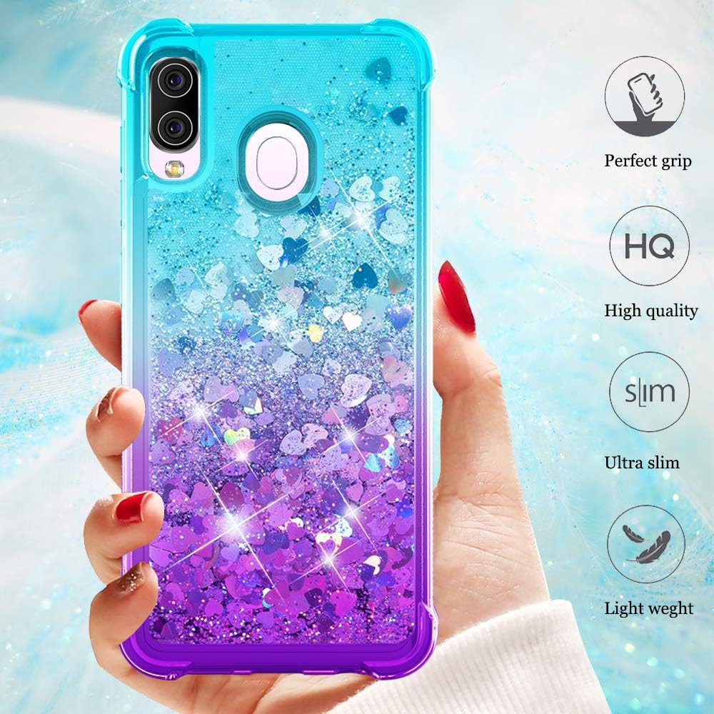 Galaxy A20 Case,Samsung Galaxy A30 Case,Dzxouui TPU Protective Cover for Girls and Women Glitter Bling Sparkle Cute Phone Case for Samsung Galaxy A30 / 20(Teal/Purple)