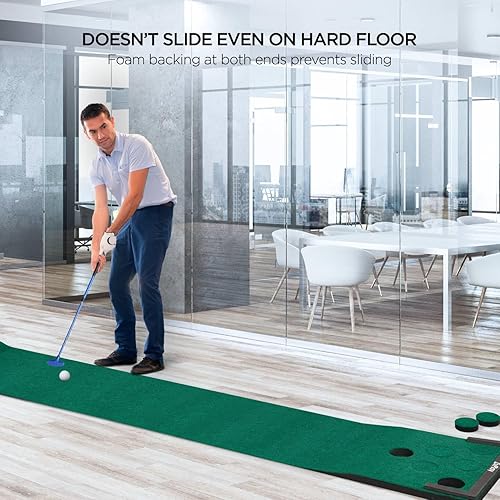 Miniatura 3 de Juego de golf de putting con tapete de golf para pong, 2 putters, 6 pelotas de golf y barreras de pelota para adultos al aire libre, práctica verde,