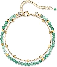 LOLIAS Women's Natural Stone Bracelet Stainless Steel Bracelets 5 mm Natural Stone Beads Bracelet Women's Gold Costume Jewellery for Teenagers Girl Gift