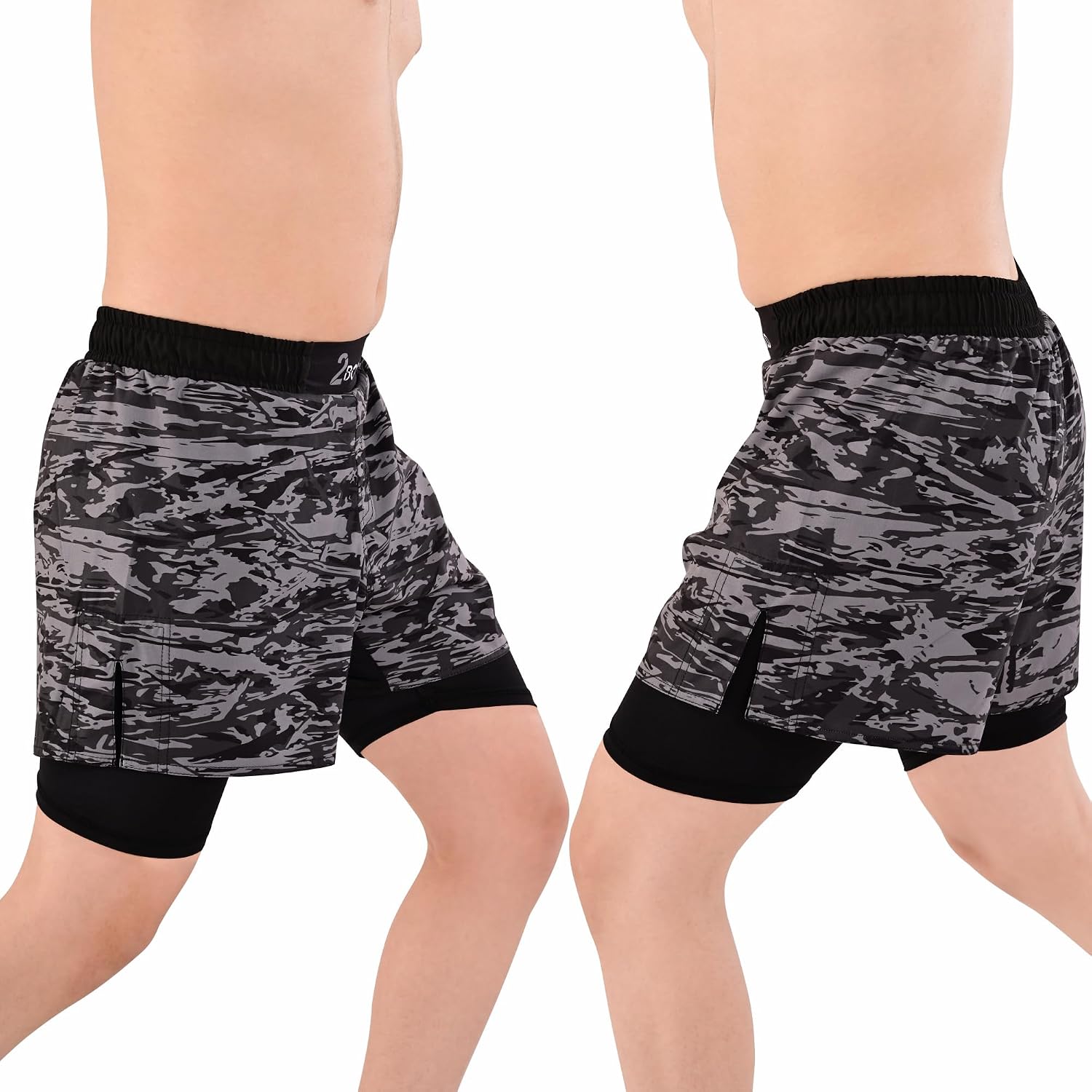 2BOLD MMA Shorts Men’s 2 in 1 Jiu-Jitsu Built in Compression Lining Athletic Gym Boxing Muay Thai BJJ No-Gi Grappling Shorts