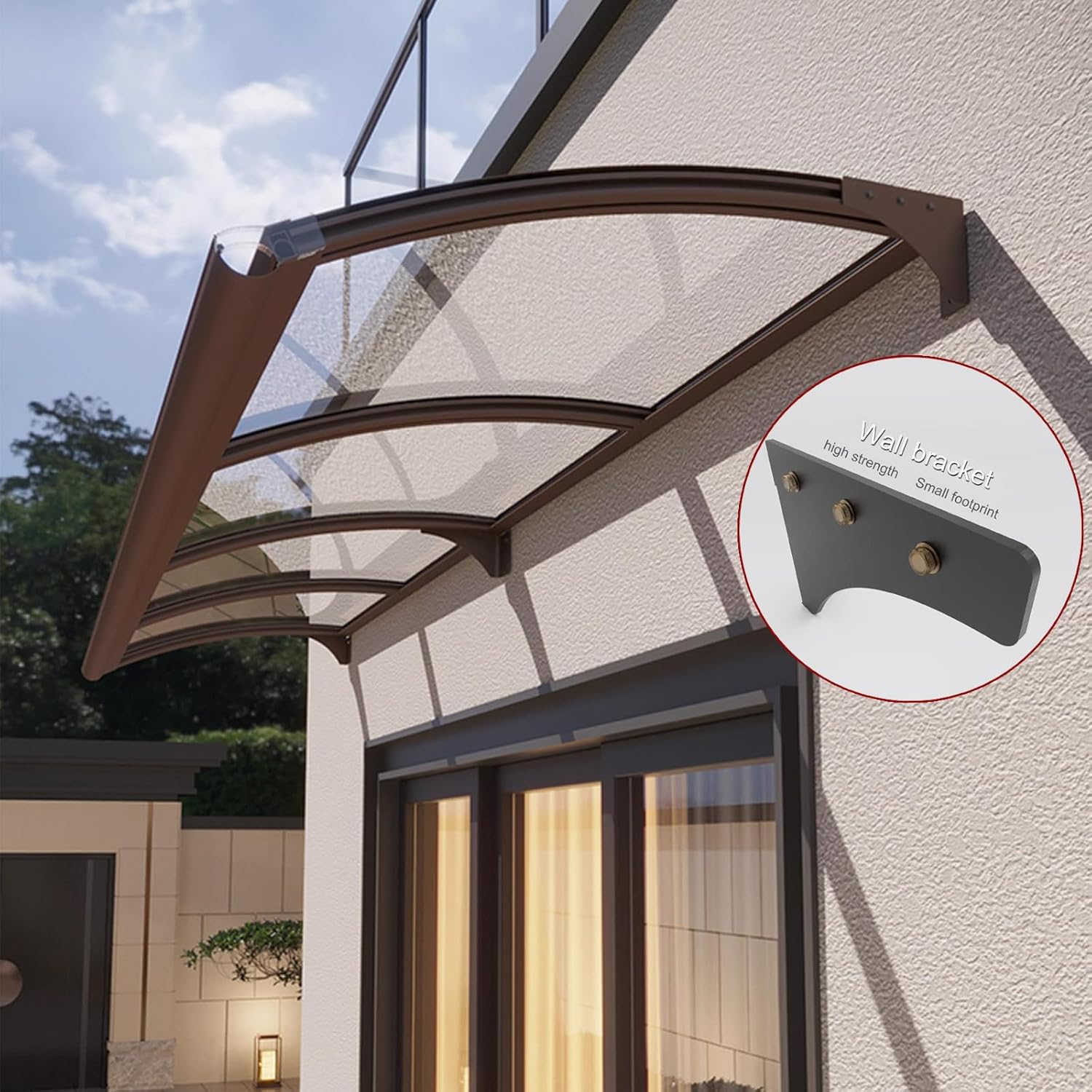 Window Awning Door Canopy,PC Porch Awning Shelter,Curved Awning Window,Roofing Canopies,Transparent Polycarbonate Cover,UV Rain Snow Protection Shelter,for Outdoor Patio (80x350cm/32 x138)