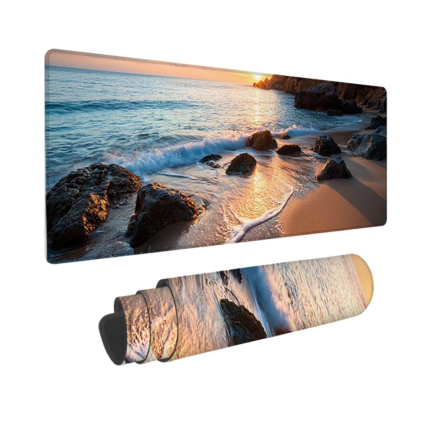 Podkładka pod mysz do gier XXL duża mysz 1600 x 800 mm, duża podkładka pod biurko z antypoślizgową gumową podstawą dla graczy, poprawia precyzję i szybkość (widok na morze) o-255