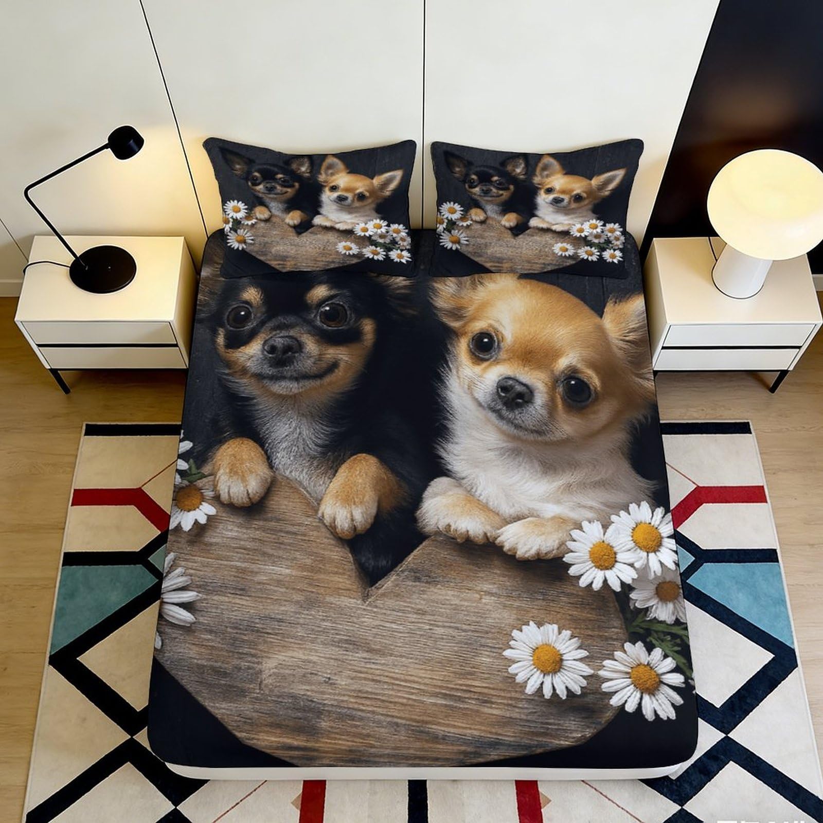 3D Printed Cute Chihuahua Fitted Sheet Microfiber Deep Pocket Non-Slip Bedroom Set Chihuahua Mattress Fitted Cover for Adults Teens 200x200x25cm 90x200x25cm