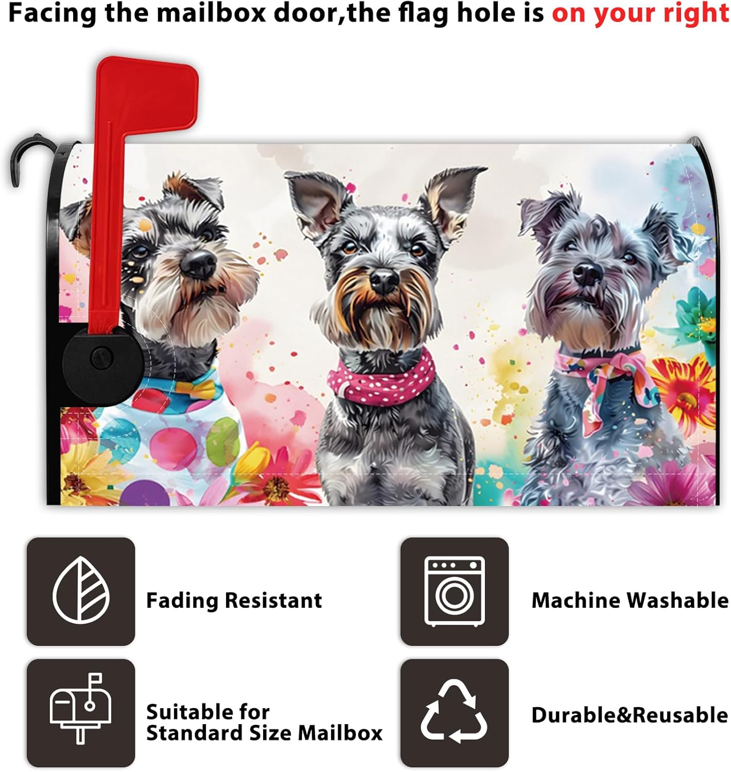 Baocicco Watercolour Schnauzer Mailbox Covers Magnetic Lovely Dogs Cute Pet Flowers Decorative Post Box Cover Wraps Standard Size for Yard Outdoor Garden Farmhouse Decors Welcome Home 21x18 Inch
