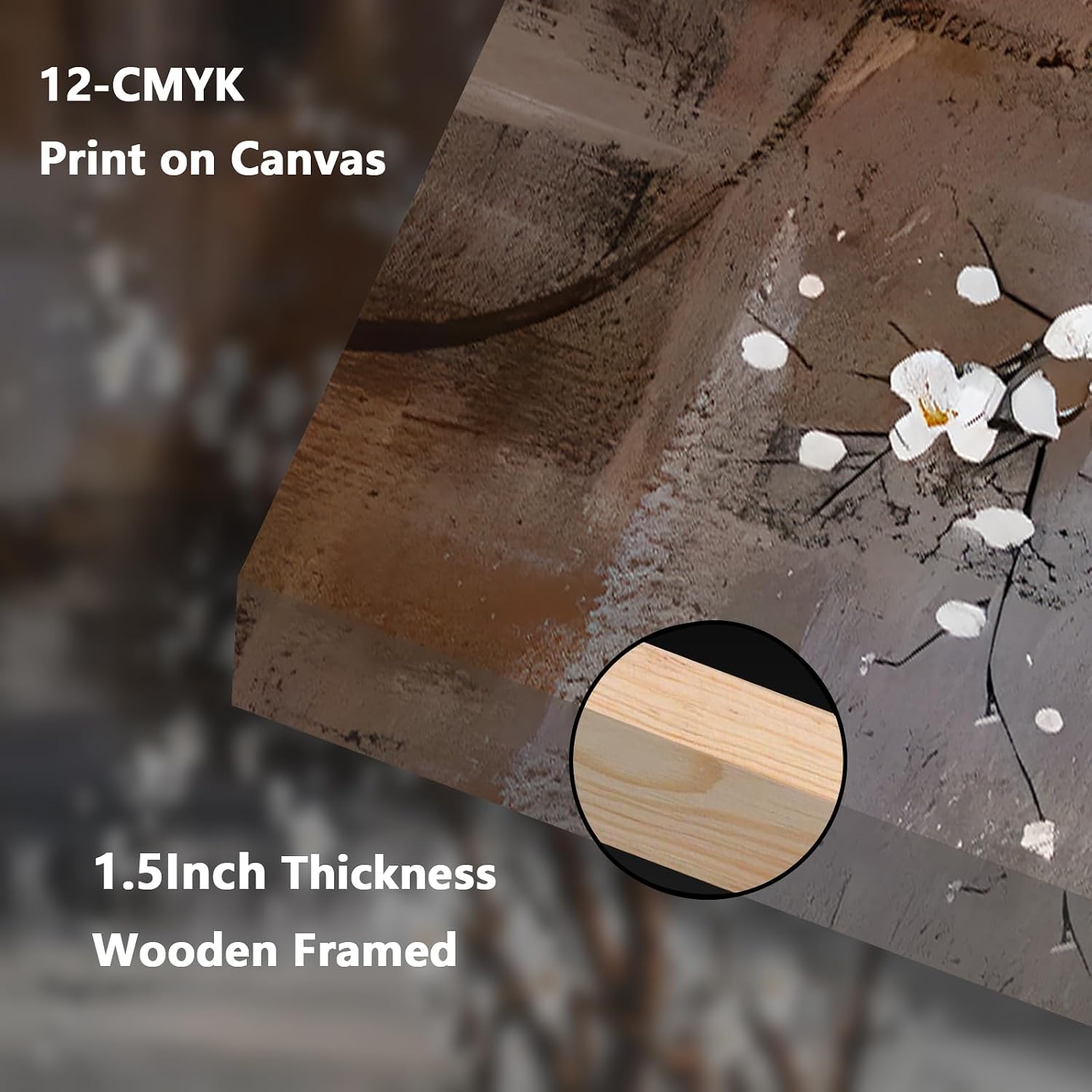 Craftline - Brown Abstract Floral Botanical Canvas Wall Art, Rustic Vintage Plum Blossoms Flowers Nature Plant Prints Painting Modern Wooden Framed Artwork for Hallway Dining Room 32x16inch
