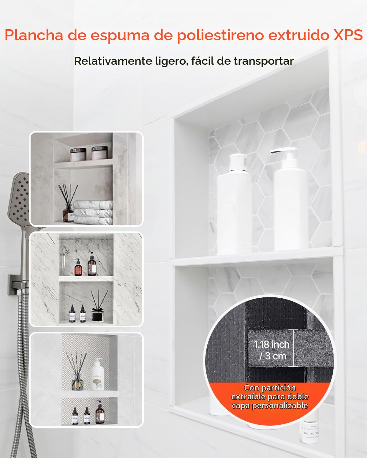 VEVOR Nicho de Ducha Empotrado 40,6 x 71,1 x 10,2 cm Estante Divisor de Pared para Baño Organizador para Jabón y Champú, Esquinas Cuadradas Diseño Impermeable y Sellado para Ducha de Baño, Negro