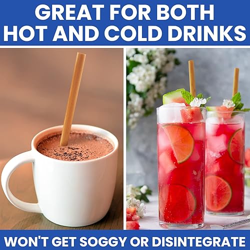 Miniatura 3 de Vallo Pajitas compostables para beber  100% biodegradables, no se empañan, adecuadas para bebidas frías y calientes, material ecológico de caña de